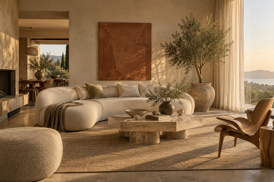Ambiente residencial com luz natural e materiais acolhedores, conceito Forma